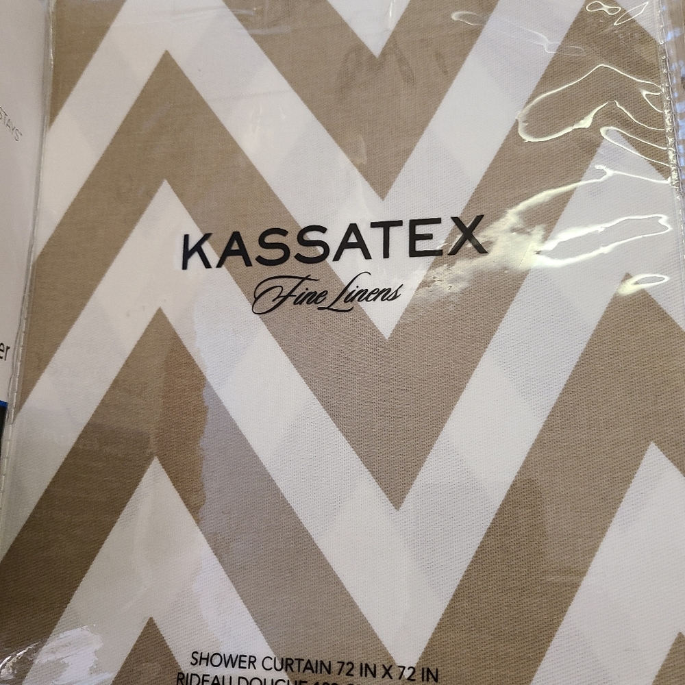 Kassatex Fine Linens: taupe & white chevron shower curtain, 72 x 72 NIP